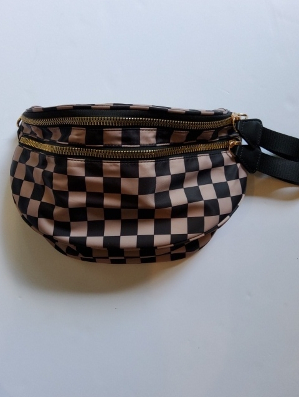 Checked Black and Beige Waist Pack - Men Bags